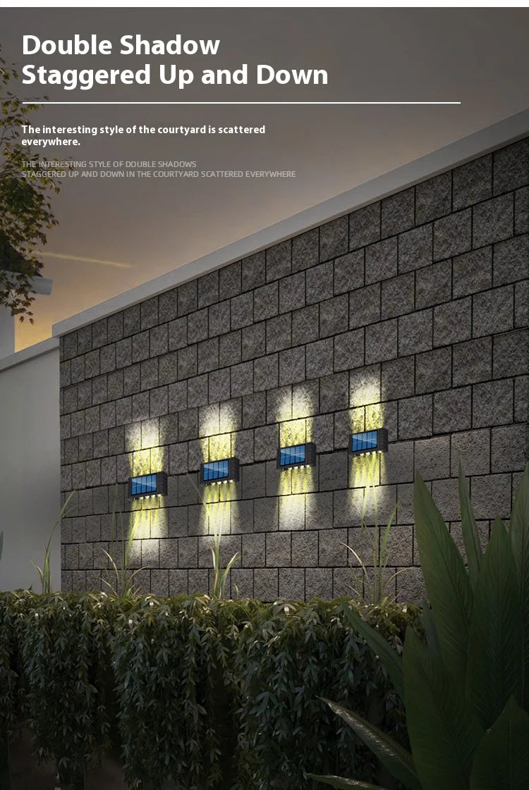 Lámpara Solar de pared de 4/6/8/10LED, decoración de calle para patio, luz impermeable para exteriores, iluminación luminosa arriba y abajo, lámpara de paisaje de jardín