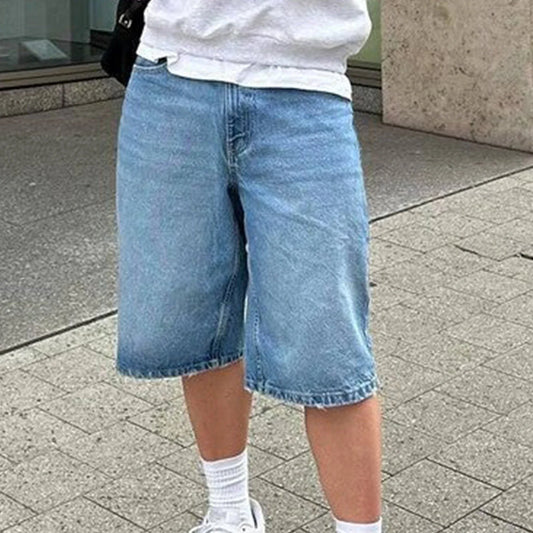 Pantalones cortos vaqueros holgados de pierna ancha Y2K — Hip Hop y Skateboard para hombre