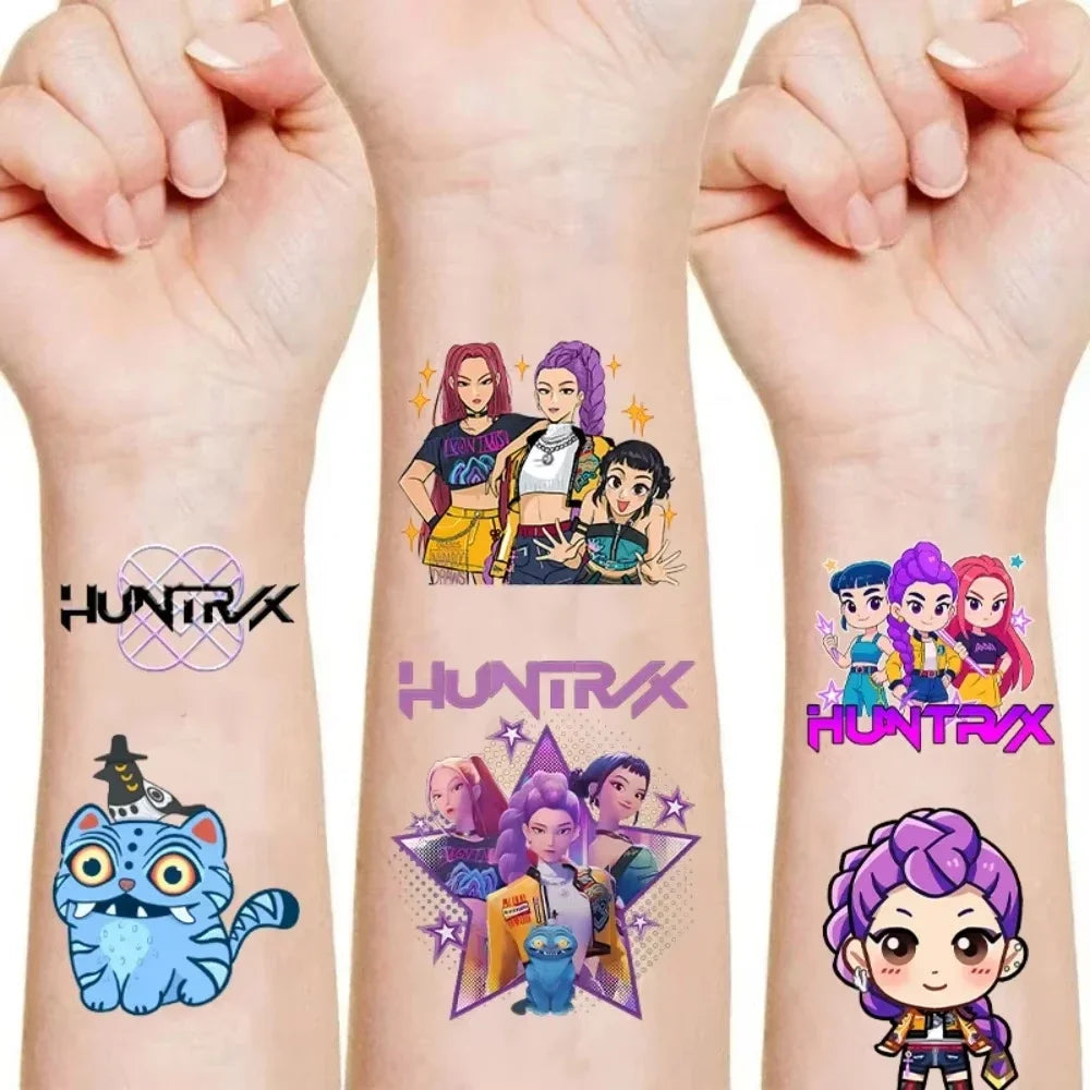 20 piezas/set de pegatinas de tatuajes temporales de dibujos animados Kpop Damon Hunters Rumi Kang, pegatinas de tatuajes de demonios Rumi para regalos de fiesta