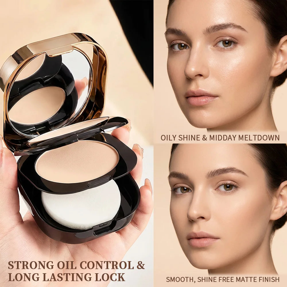 Polvo Compacto de Colágeno de Doble Capa, Control de Grasa, Acabado Mate, Maquillaje Facial de Larga Duración, Contorno e Iluminador para Mujeres, Belleza Diaria