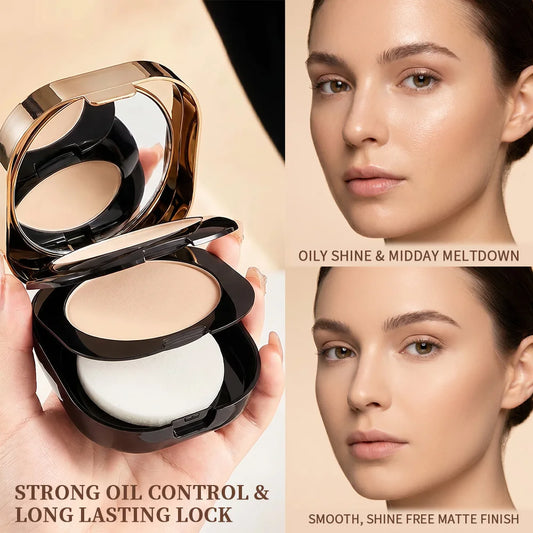 Polvo Compacto de Colágeno de Doble Capa, Control de Grasa, Acabado Mate, Maquillaje Facial de Larga Duración, Contorno e Iluminador para Mujeres, Belleza Diaria