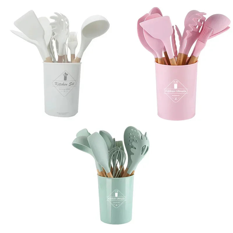Kit de cocina de silicona de 12 piezas, utensilios de calidad alimentaria, juegos de cocina, espátula giratoria, cuchara medidora, utensilios de cocina prácticos, herramienta Kitchenwa