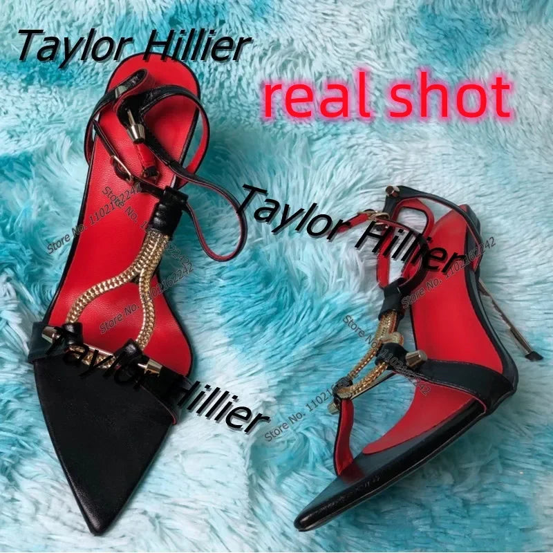 Sandalias de tacón alto de Punta abierta para mujer, zapatos de gladiador decorativos de Metal, Stilettos, fiesta, banquete, talla grande de 12cm