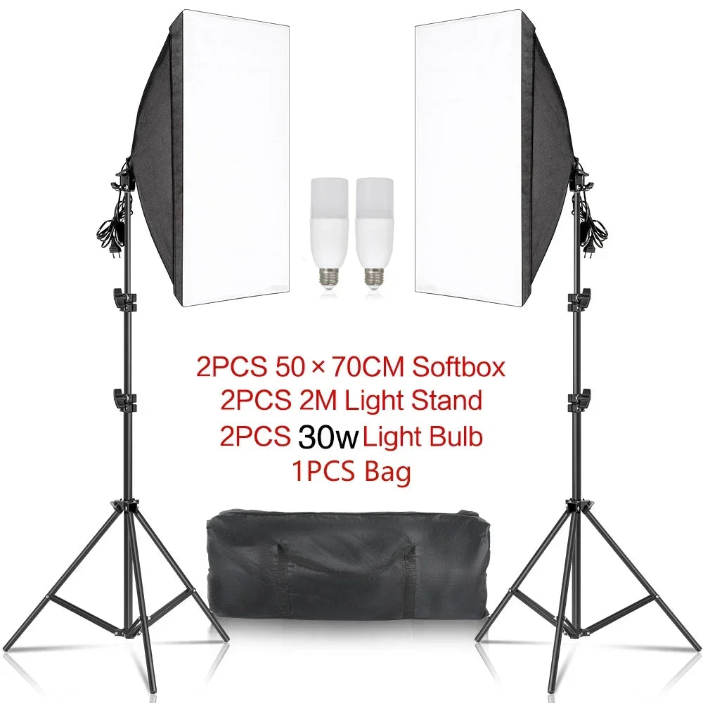 Kit de iluminación Softbox de 20w/30w/40w, Kit de iluminación de fotografía continua, bombilla E27, equipo de luces de estudio fotográfico para sesión de fotos
