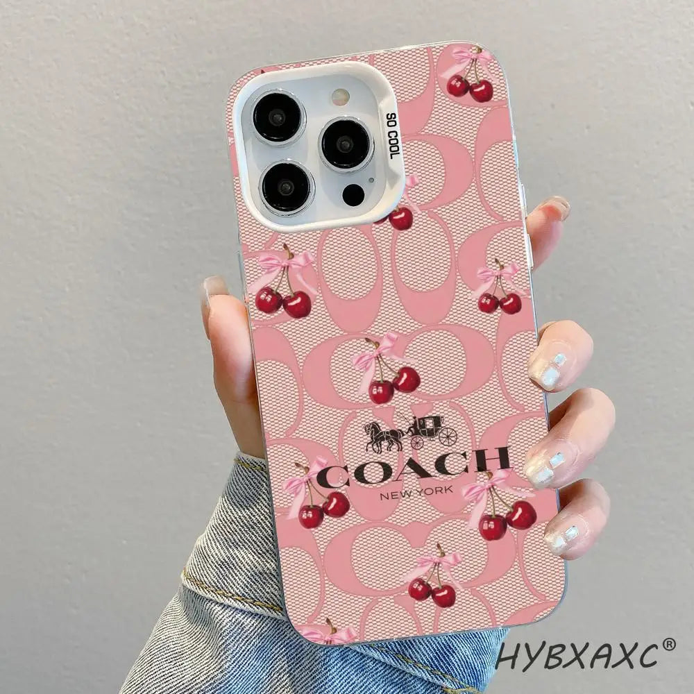 Funda C-Coach-s Cherries para iPhone 17 16 15 Pro MAX 14 13 12 16e 15Pro Plus, Carcasa Plateada 17Air, Fundas IMD