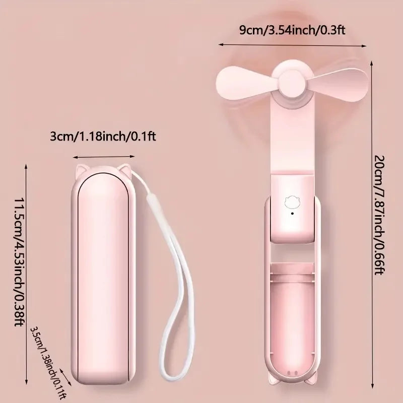 Mini ventilador portátil, recargable por USB, ventilador de mano plegable ajustable de 3 velocidades, adecuado para mujeres, viajes, uso al aire libre