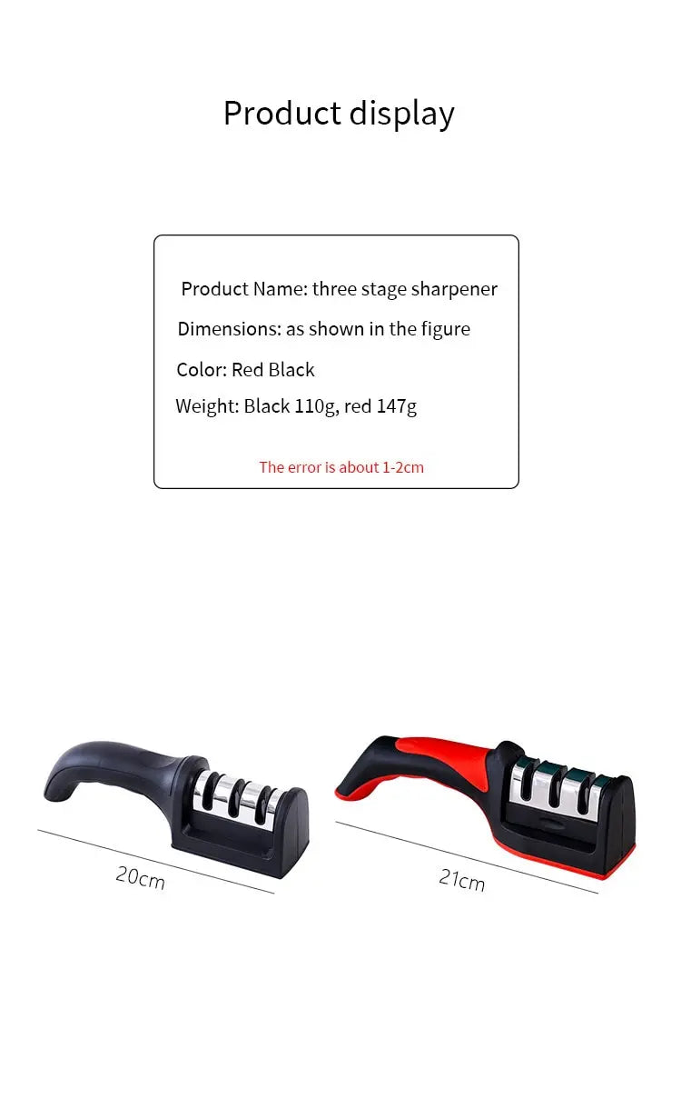 Afilador de cuchillos de tres segmentos para cocina, herramienta de cocina de piedra para afilar de tres usos, multifuncional, color negro, 1 ud.