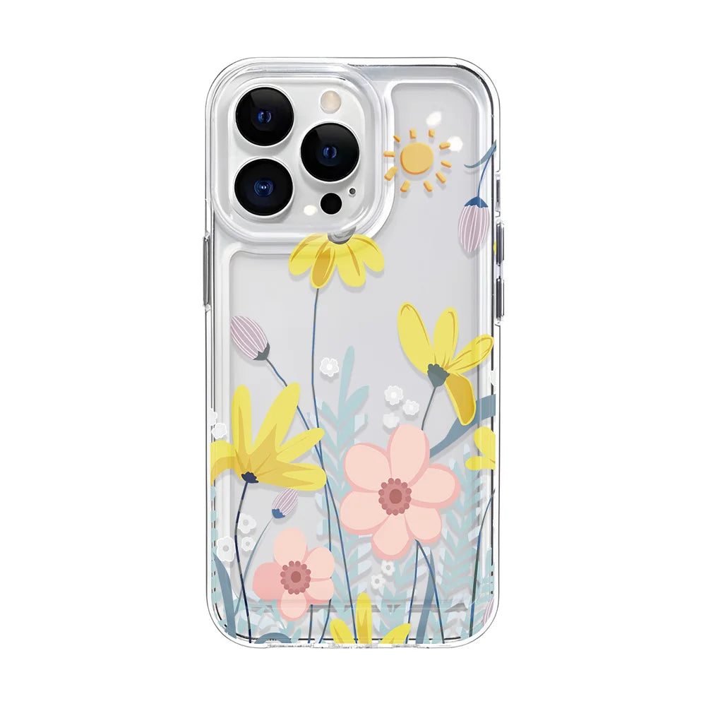 Funda de teléfono transparente con flores para niñas, fundas duras a prueba de golpes para iPhone 16 15 14 13 12 11 Pro Max 16 Plus
