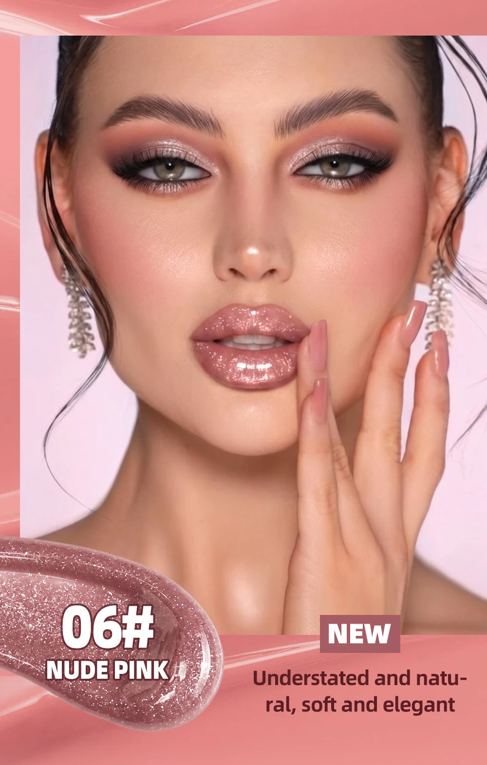 Brillo Labial QIBEST Efecto Espejo, Tinte de Larga Duración, Hidratante, Brillante, con Purpurina, Maquillaje Nutritivo