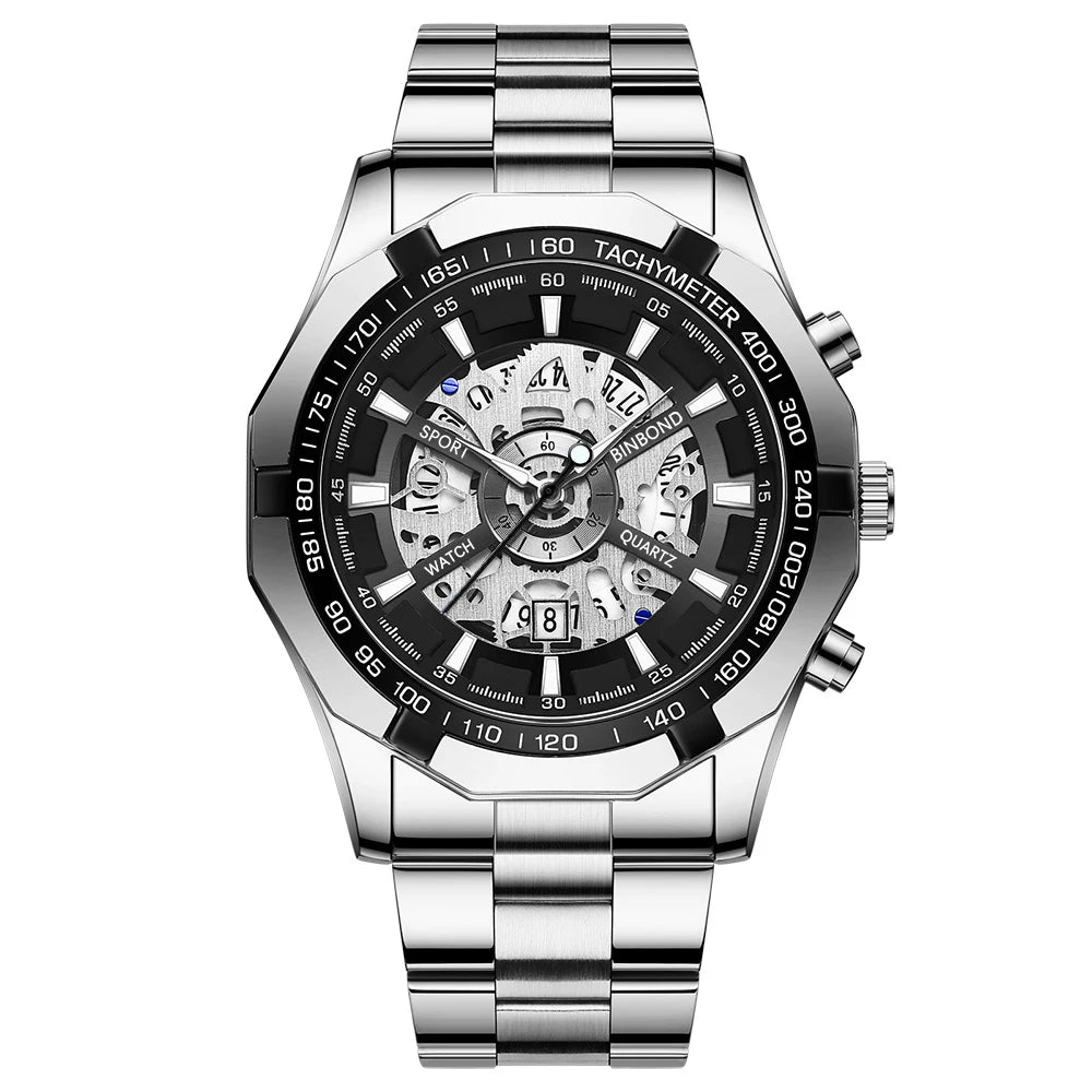 Relojes BINBONG de negocios para Hombre, Reloj de cuarzo luminoso con calendario resistente al agua para Hombre, Reloj de acero inoxidable para Hombre