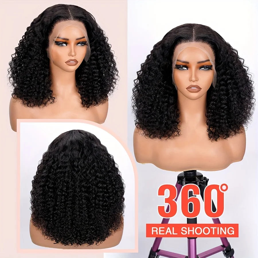 Peluca BOB de onda profunda, cabello humano 13x4 HD, pelucas frontales de encaje rizado, cabello humano prearrancado y Go, BOB Frontal corto y rizado sin pegamento