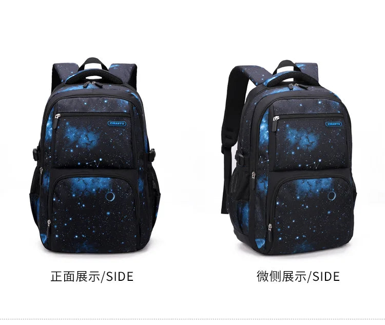 Nuevo conjunto de 3 uds de mochilas para niños, bolso escolar con patrón de cielo estrellado para estudiantes, bolso escolar impermeable con bolsa de almuerzo, estuche para lápices