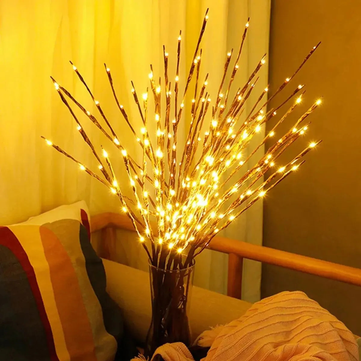 Luces LED de rama de árbol para decoración navideña, 1 piezas, 20LED, funciona con pilas, para el hogar, jarrón interior, Festival de vacaciones