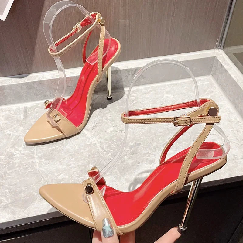 Eilyken Street Style Sexy Rivet Stiletto High Heels Women Sandals 2026 Summer Buckle Strap Wedding Party Female Shoes