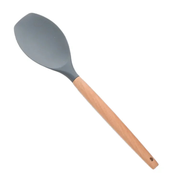 Utensilios de cocina de silicona con mango multifunción de madera, espátula antiadherente, cucharón, batidor de huevos, pala, rosa, nuevo