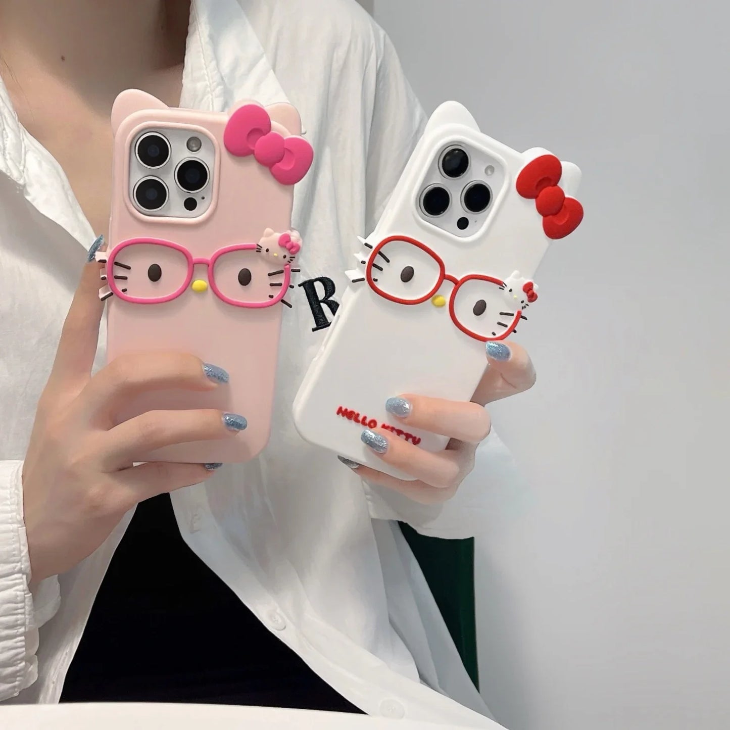 Funda de teléfono estereoscópica 3D para iPhone 17 16 15 14 13 12 11 Pro Max, fundas con lazo de Hello Kitty de dibujos animados bonitos de Sanrio, funda de silicona suave