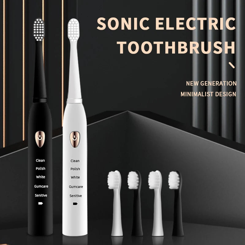 Jianpai-cepillo de dientes eléctrico para adulto, dispositivo acústico clásico, color blanco y negro, modo de 5 engranajes, carga USB, resistente al agua IPX7