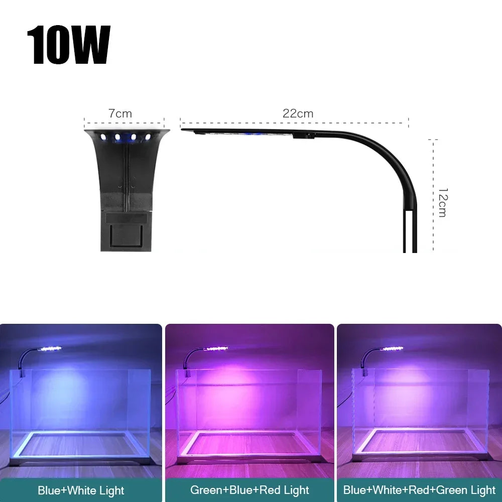 Luz LED súper delgada para acuario, iluminación para plantas, luz de cultivo de 5W/10W/15W, iluminación para plantas acuáticas, lámpara con Clip impermeable para pecera