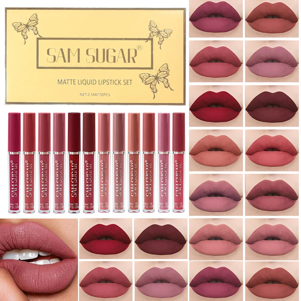 Kit de Labiales Mate Aterciopelados, Resistentes al Agua, Anti-Manchas, Aplicación Suave, Efecto de Maquillaje de Larga Duración