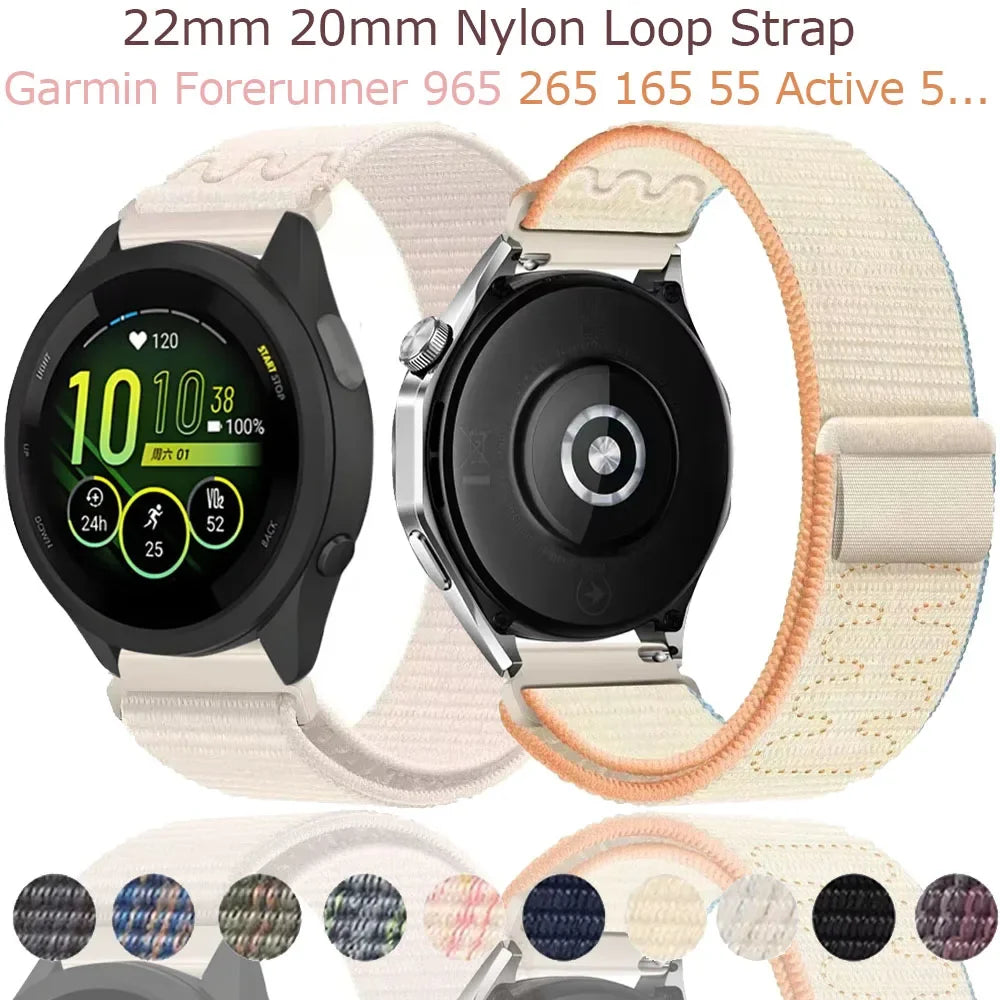 Correa de nailon de 22mm y 20mm para Garmin Forerunner 55 165 265 965 255 955 pulsera de tela Garmin Active 5/Vivoactive 5/Venu 3