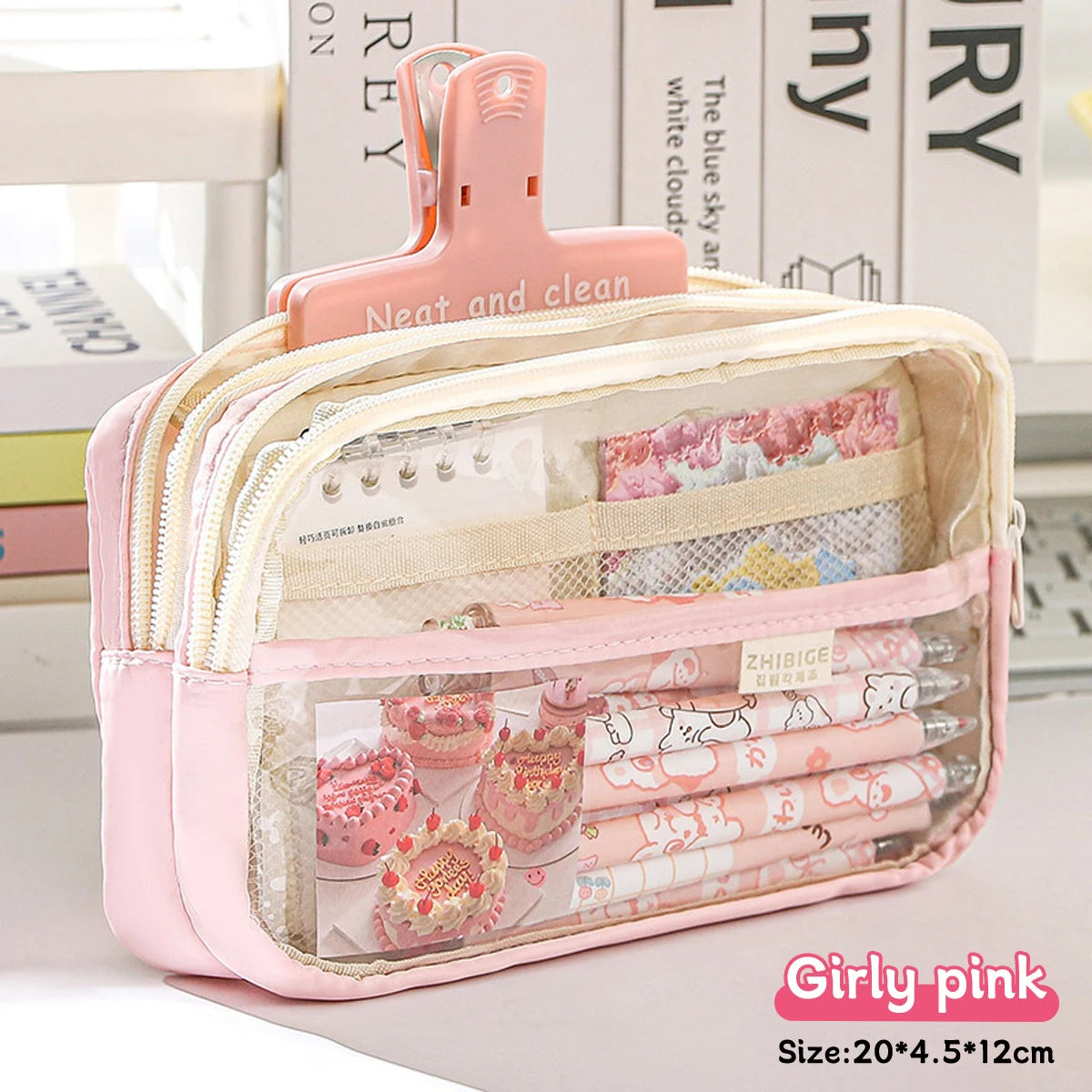 Bolsa de lápices transparente de cuatro capas, bolsa de papelería para estudiantes, bolsa de almacenamiento de gran capacidad, suministros de oficina escolar, papelería, 1Pc
