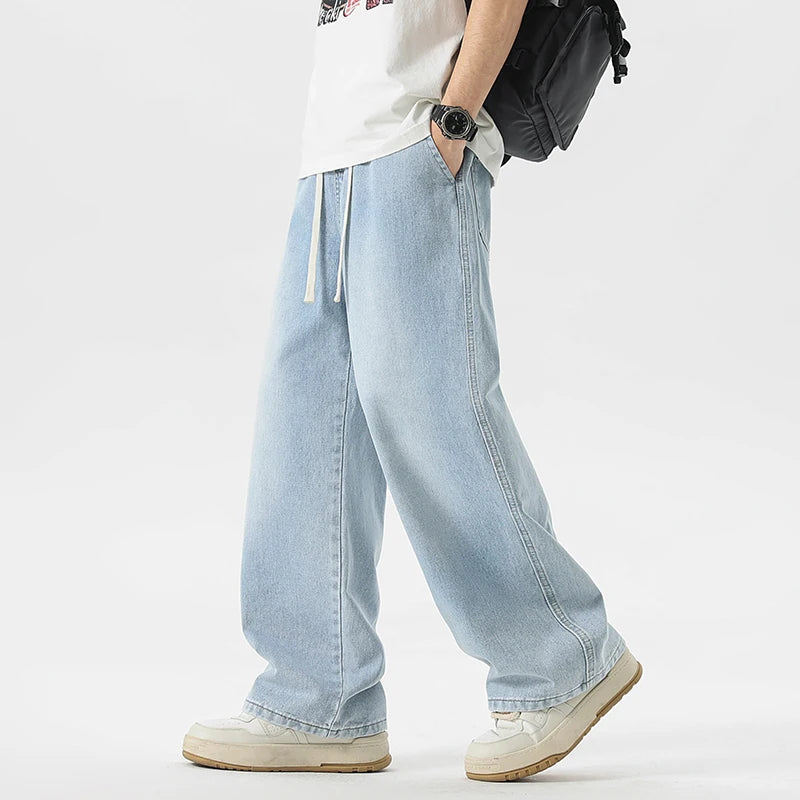 Pantalones vaqueros holgados americanos de pierna ancha para hombre, pantalón informal, recto, holgado, estilo Hip-hop callejero, ropa de calle negra, gris y azul