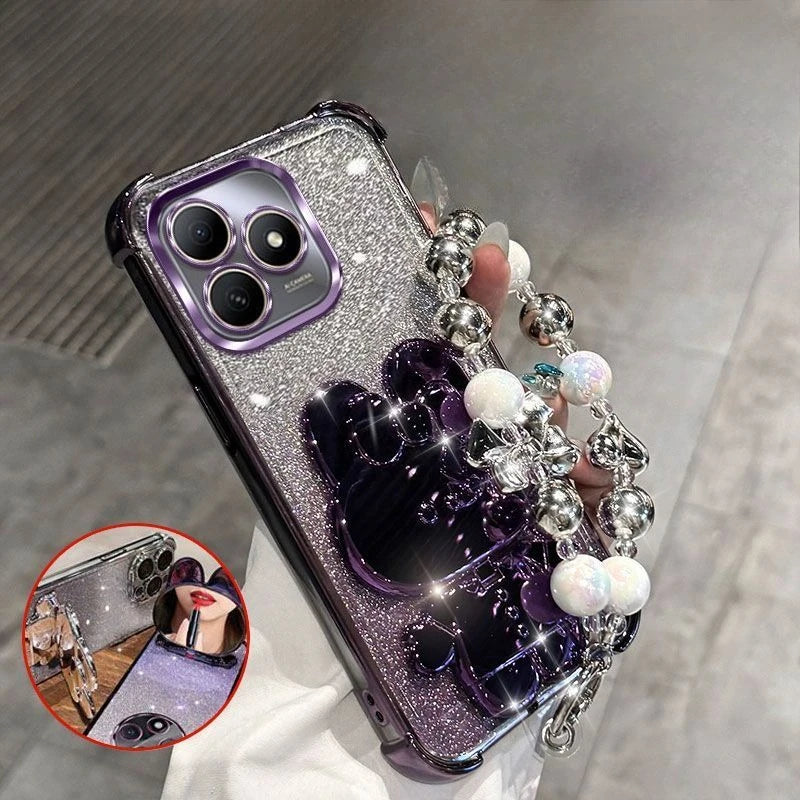 Funda de teléfono con soporte de espejo de conejo para Honor 400 pro 300 200 90 70 Lite X9C X9B con pulsera carcasa acolchada de Airbag de cuatro esquinas
