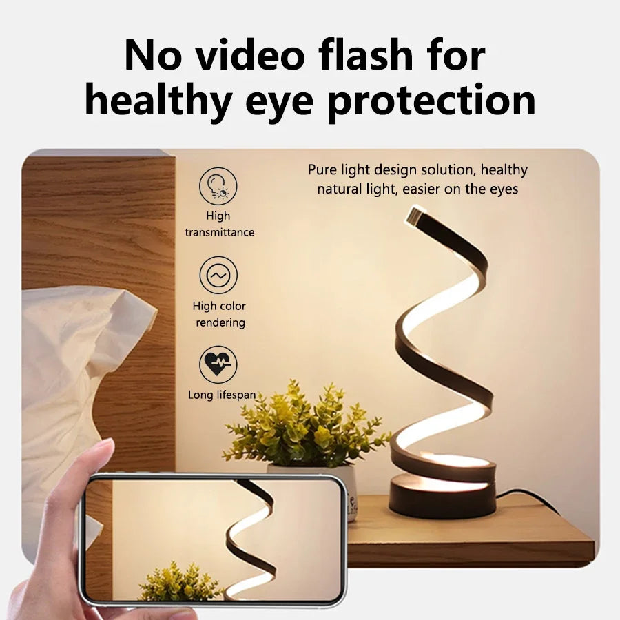 Luz LED nocturna, lámpara de mesa en espiral, lámparas de noche modernas, lámpara de noche regulable, decoración para oficina, sala de estar y dormitorio, luces nocturnas