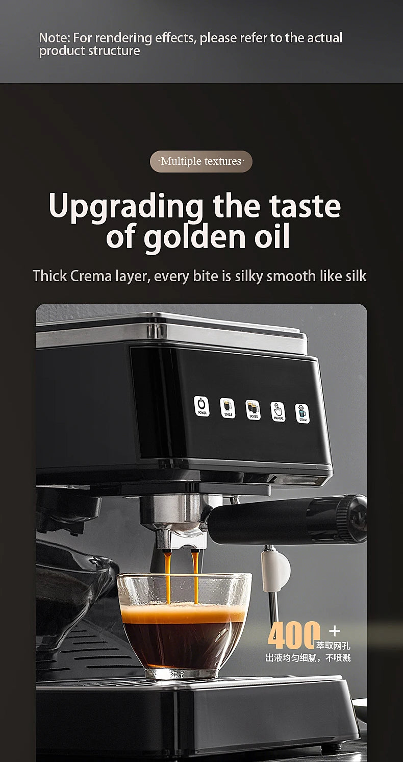 Cafetera Espresso de 20 Bares de Presión, Calentamiento Rápido en 20s, Extracción Automática, Espumador de Leche, Cafetera Barista para el Hogar, Tanque de Agua de 1.5L