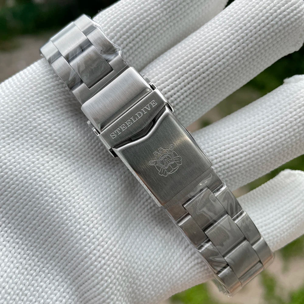 STEELDIVE-pulsera de repuesto de acero inoxidable de 20MM, hebilla sellada, cierre plegable con seguridad para relojes de buceo