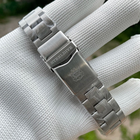 STEELDIVE-pulsera de repuesto de acero inoxidable de 20MM, hebilla sellada, cierre plegable con seguridad para relojes de buceo