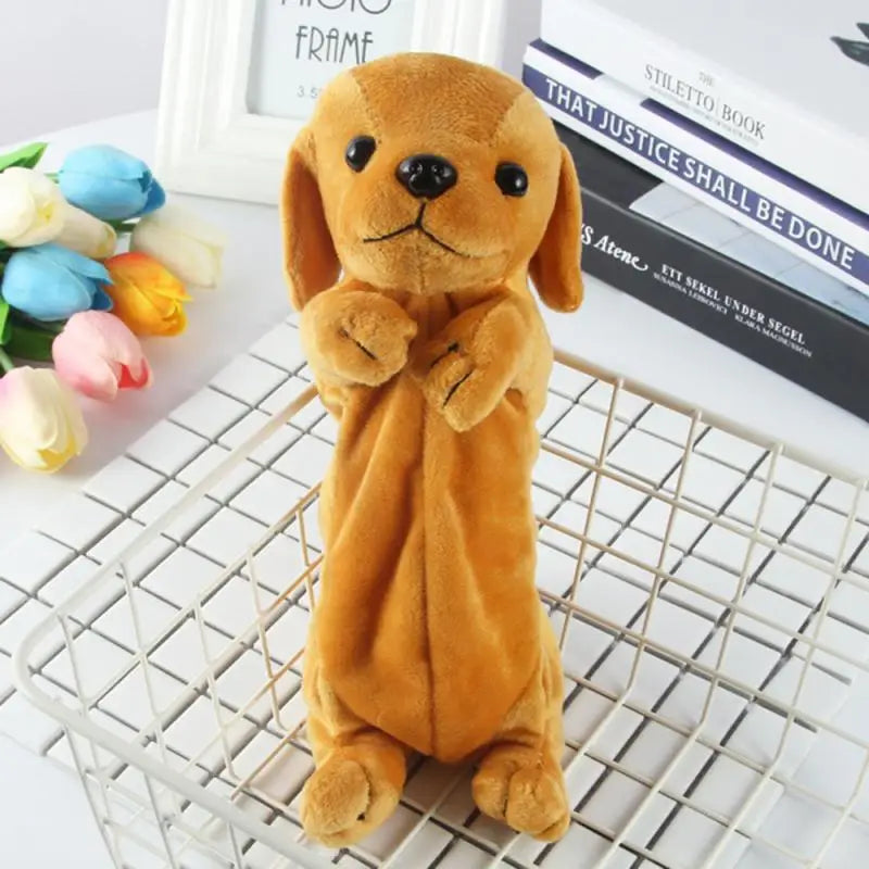 Estuche para lápices de papelería, bolsa para lápices con forma de perro de peluche de dibujos animados, bolsa para bolígrafos de animales, suministros escolares para niños, bolsa para lápices creativa