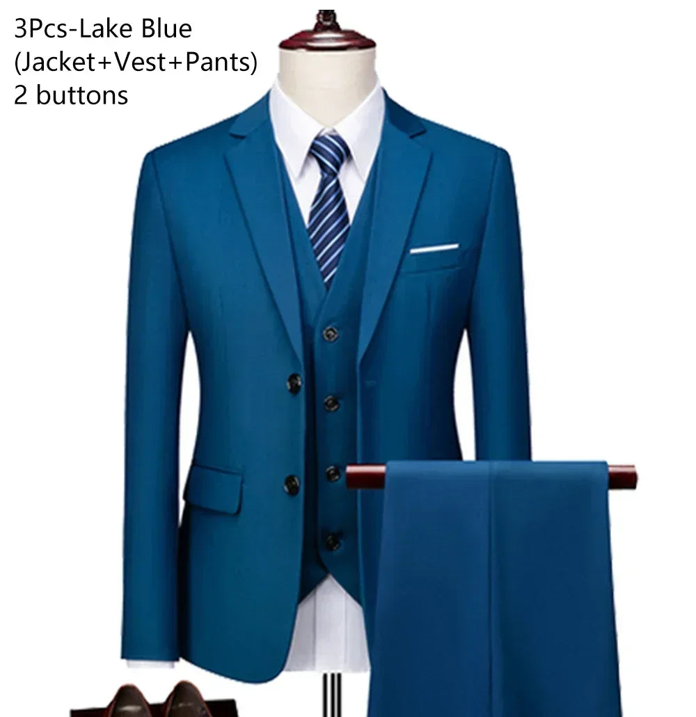 Trajes para hombre, conjunto de 3 piezas, moda elegante para boda, chaquetas completas clásicas, chaleco, pantalones, Blazers, traje Formal 2025