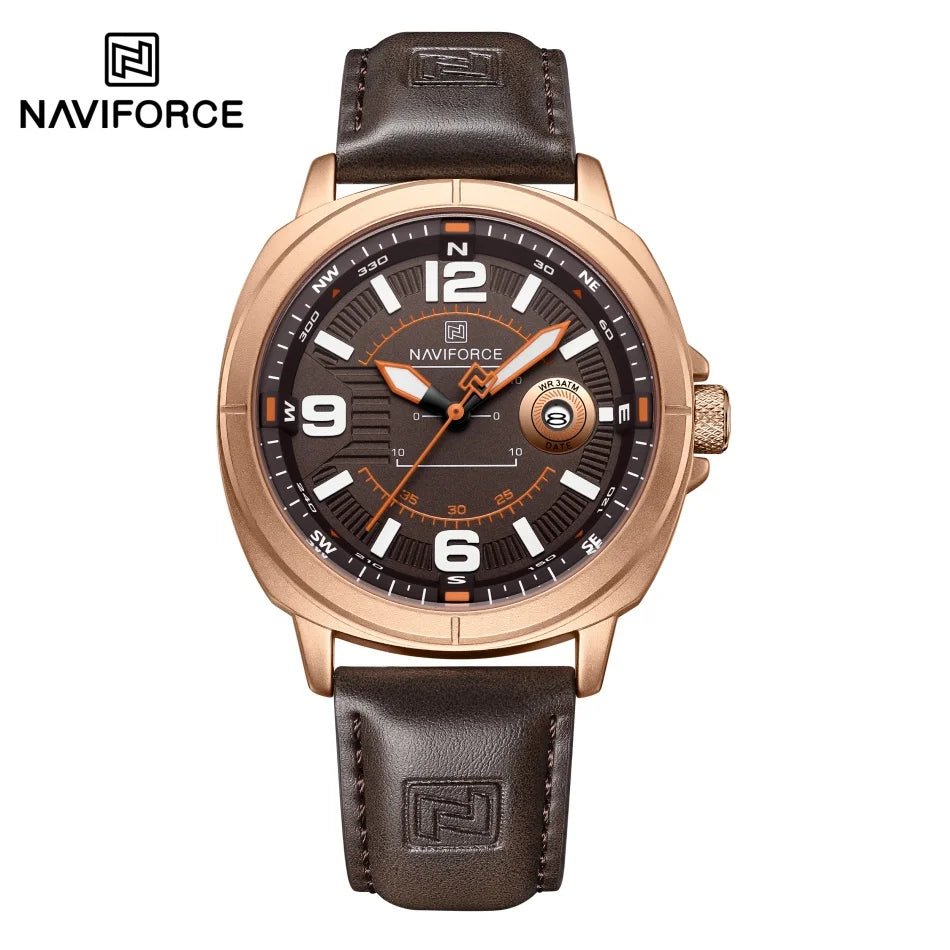 Marca NAVIFORCE, Reloj de cuarzo para Hombre, banda de PU de alta calidad, Reloj de pulsera con calendario para Hombre, indicador de fecha automático, relojes impermeables, Reloj para Hombre