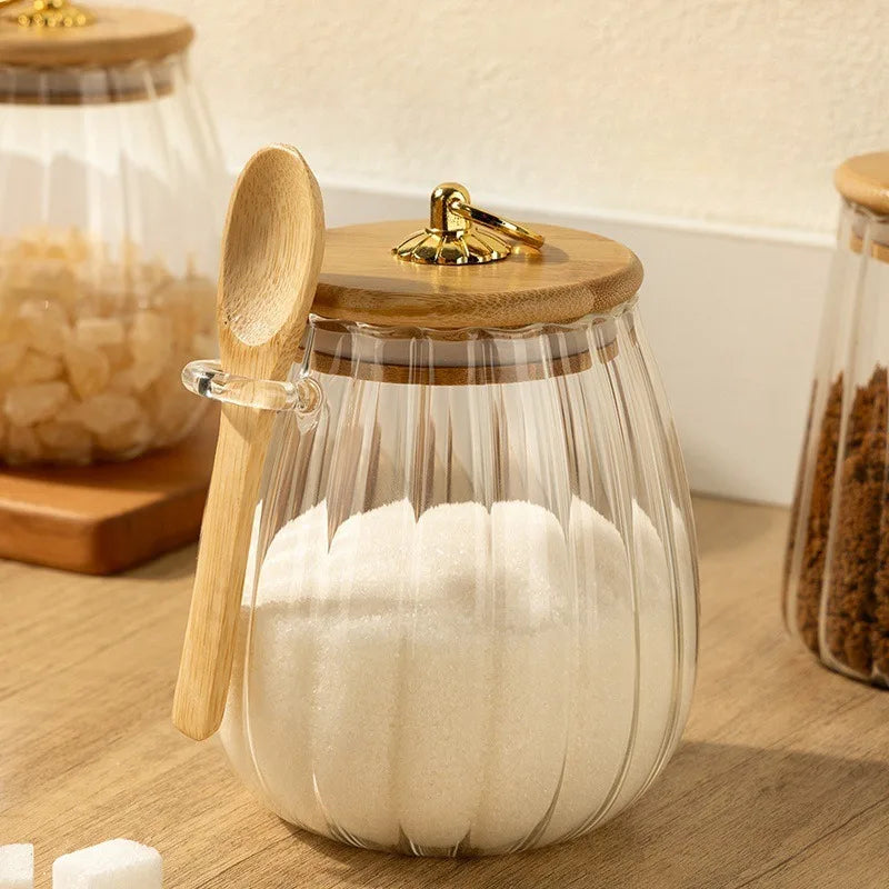 Tarro de vidrio sellado con cuchara y tapa, tarro transparente para especias, pequeño contenedor para almacenar alimentos, tarro para azúcar, tarro para té, tarro para café de cocina