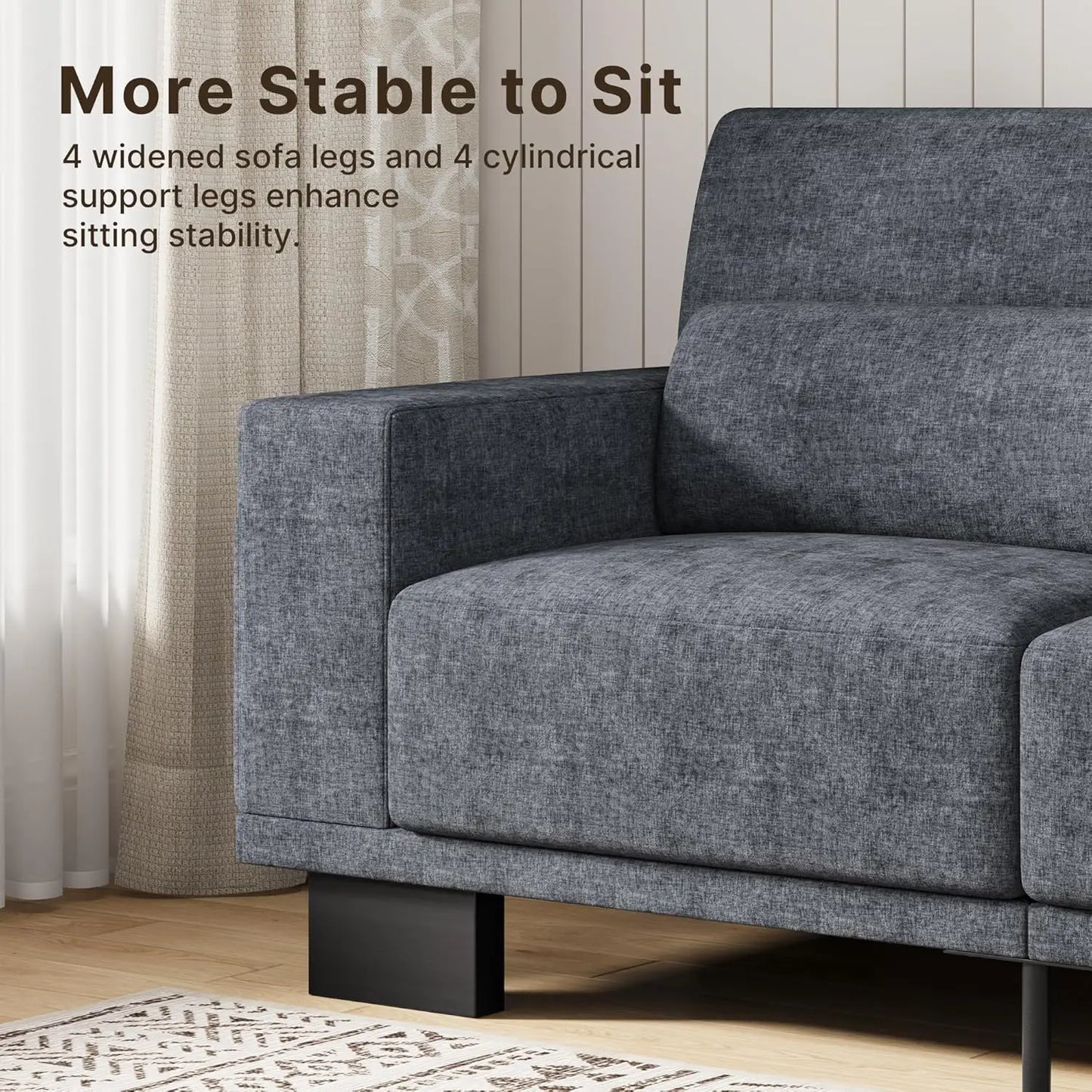 Sofá Moderno de 3 Plazas de 89 Pulgadas, Tapizado en Chenilla, con Reposabrazos Anchos y Cojines Profundos, para Sala de Estar, Dormitorio o Apartamento, Color Gris Oscuro, Personalizable