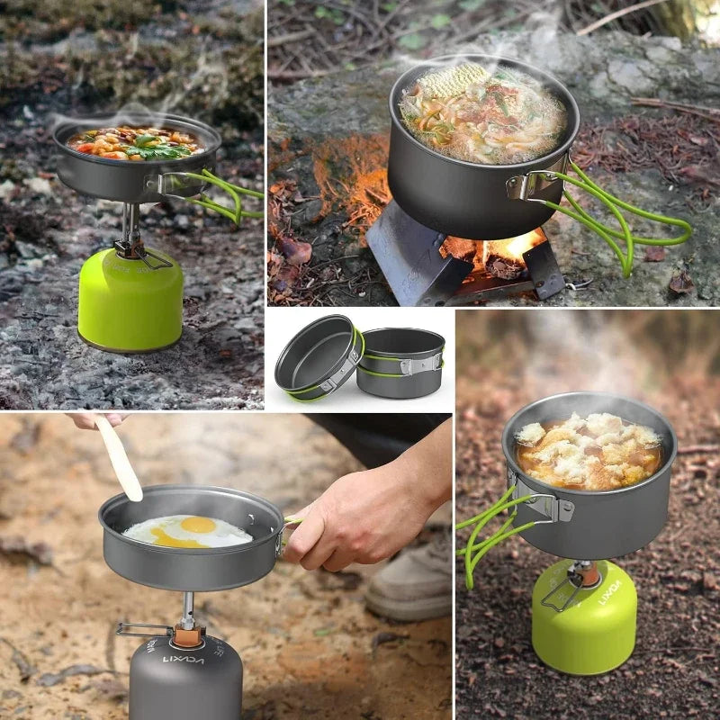 Juego de Cocina para Acampar, Juego de Utensilios de Cocina para Exteriores, Utensilios de Cocina Portátiles de Aluminio, Ollas, Tazones, Hervidores, Equipo para Picnic y Senderismo