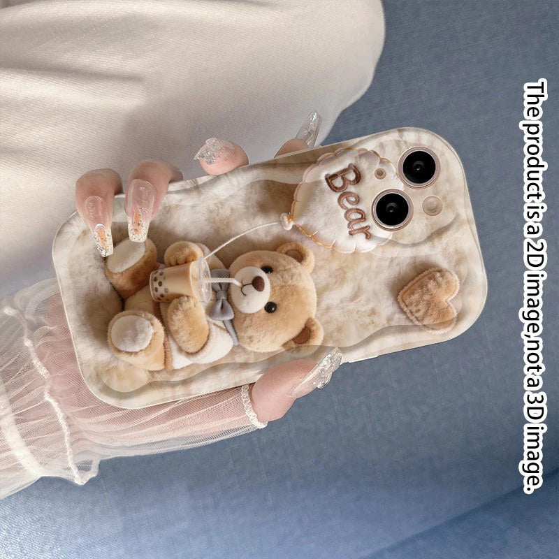 Funda para Teléfono con Imagen 2D para iPhone 17 16 15 14 13 12 11 Pro Max 16 Plus 16E 17E con Diseño de Oso Adorable, Impresión 2D, No Patrón 3D