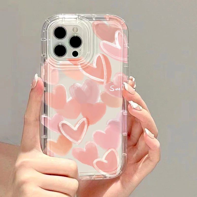 Fundas de teléfono transparentes para iPhone 13, Funda para iPhone 17 Air 16e 15 16 12 11 14 13 Pro Max, Funda de silicona suave con corazón de amor a prueba de golpes