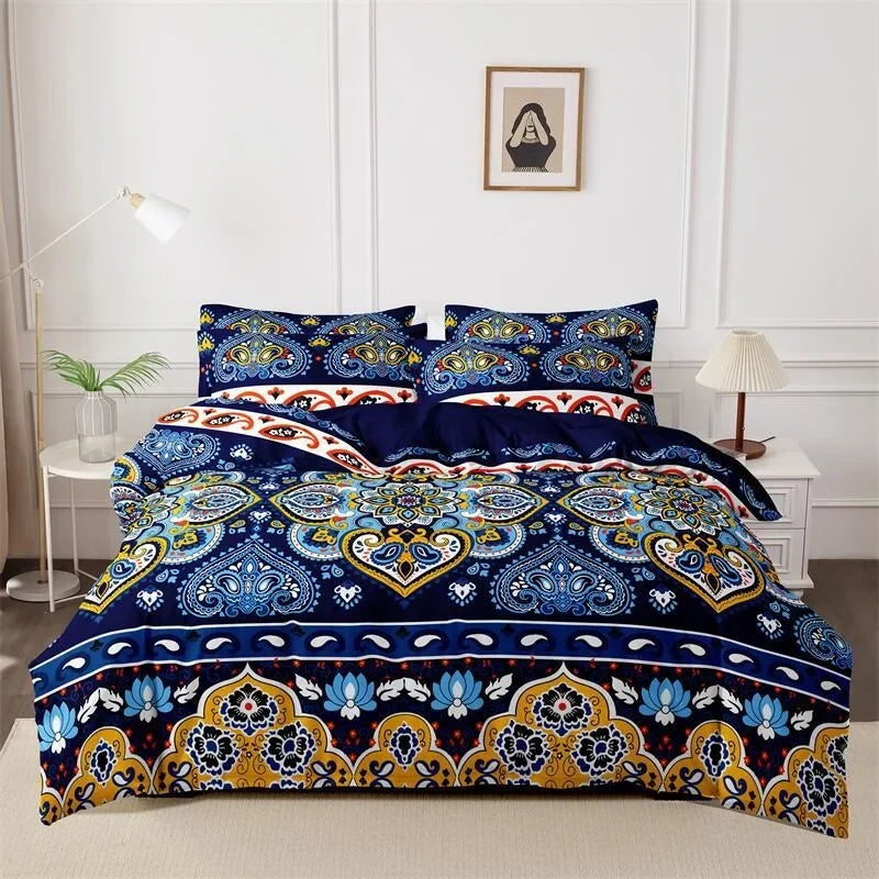 Funda nórdica cepillada estampada, funda de almohada, juego de tres piezas, funda de cama de tela respetuosa con la piel de alta calidad (sin sábana), 3 uds.
