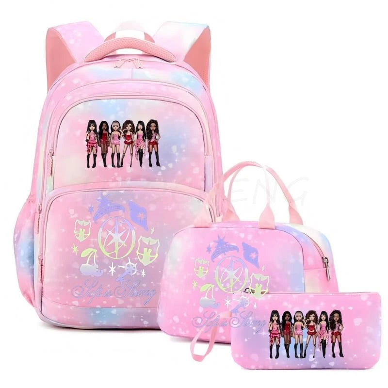 Mochila Katseye para mujer, 3 unidades/juego, mochila escolar para estudiantes, mochila de viaje al aire libre de gran capacidad, mochila escolar para estudiantes con dibujos animados