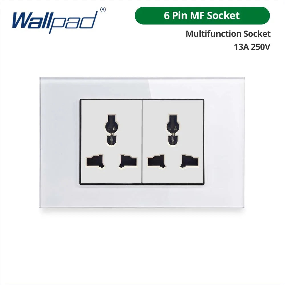 Wallpad Panel de vidrio templado blanco interruptor de luz de pared UE Reino Unido italiano Chile enchufe botón basculante 118*75mm 16A AC110-250V