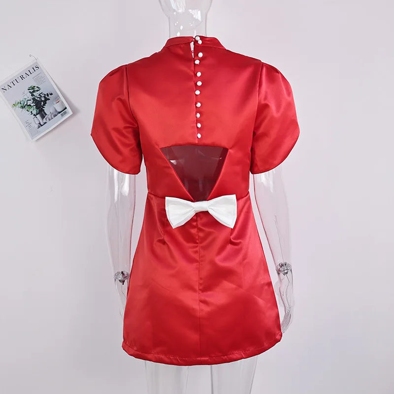 Minivestido elegante con lazo blanco para mujer, vestidos cortos de lujo, vestidos informales negros y rojos para fiesta de noche, cumpleaños y verano
