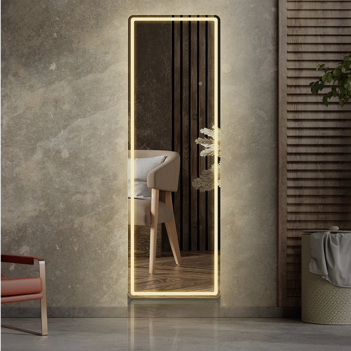 Espejos JHK con luces LED de longitud completa de 64"x21", espejos de pie o para colgar en la pared con soporte, marco de aleación de aluminio para el hogar