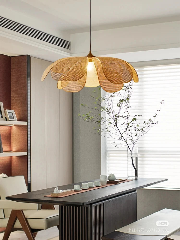 Lámparas de techo, lámpara colgante de ratán con forma de flor, lámpara colgante de ratán tejido para sala de estar, comedor, casa de huéspedes, decoración del hogar