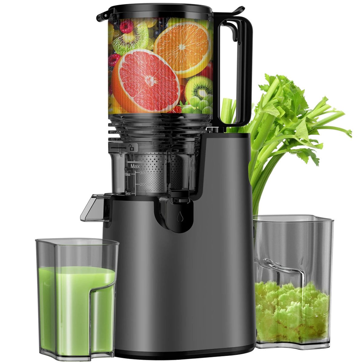 Extractor de Jugos Tolife de Presión en Frío y Masticación Lenta, con Boca Ancha, Vaso de 1000 ml, Silencioso y Fácil de Limpiar, para Frutas y Verduras
