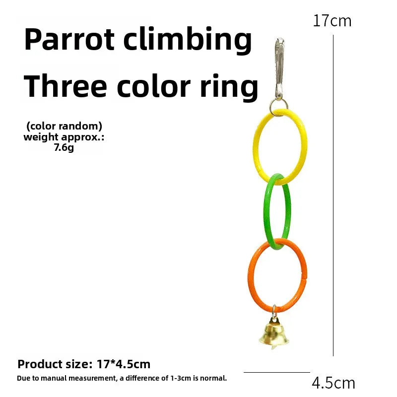 Columpio para loros, jaula para pájaros, juguetes con sonido de campana, anillo de escalada colorido para molinillo de anillos de Color, jaula de juguete para pájaros