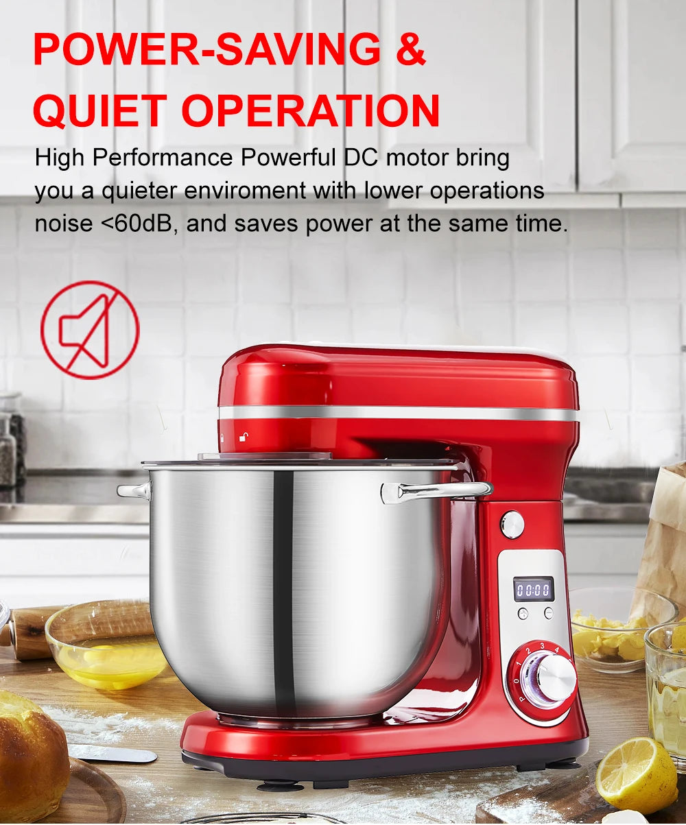 BioloMix Batidora de pie para alimentos de cocina, licuadora, motor silencioso, batidor de huevos y crema, amasadora de masa, 6 velocidades, 1200 W, 6 L, CC