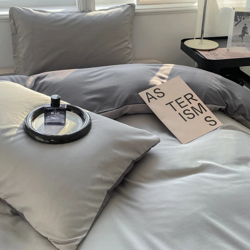 Juego de funda nórdica de Color sólido estilo Ins, ropa de cama de algodón lavada, funda de edredón, funda de almohada, juegos de cama suaves, fundas de edredón de 220x240