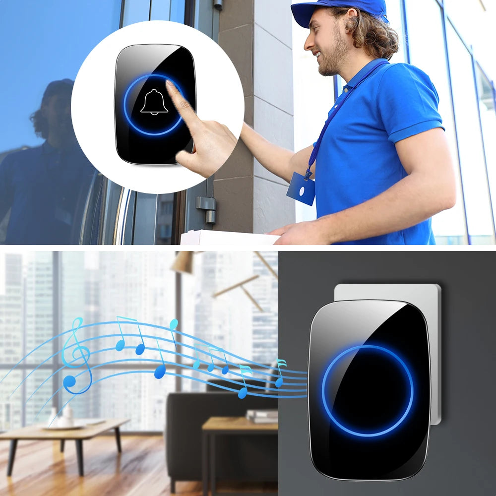 Nueva timbre de bienvenida para el hogar, timbre inalámbrico inteligente, resistente al agua, control remoto de 300M, enchufe UE AU UK US, timbre de puerta inteligente